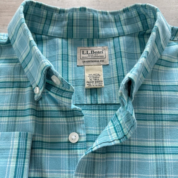 LL Bean Blue Plaid L/S Comfort Stretch Oxford Button Down Shirt 510031 Men's XLT - Picture 1 of 8